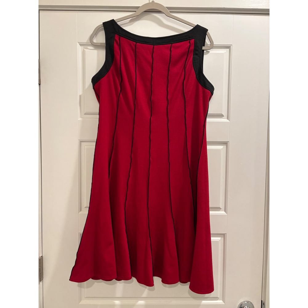 Studio I Petite Red Black Contrast Trim Sleeveless Fit Flare Dress 12P